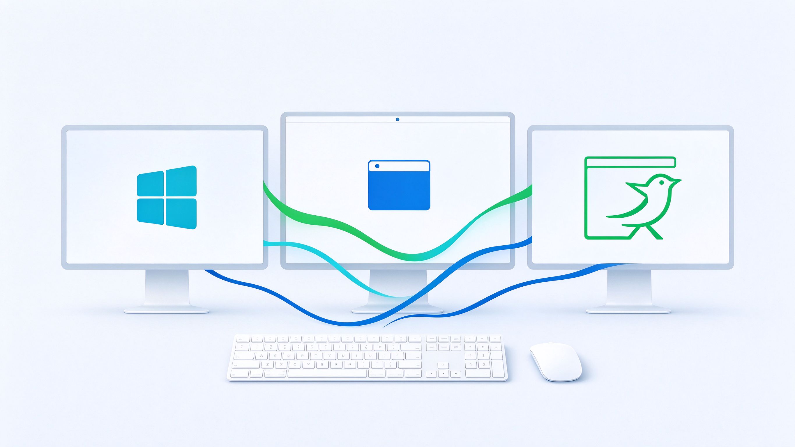 Deskflow 用一套键盘鼠标控制 Windows、macOS、Linux 多台电脑示意图